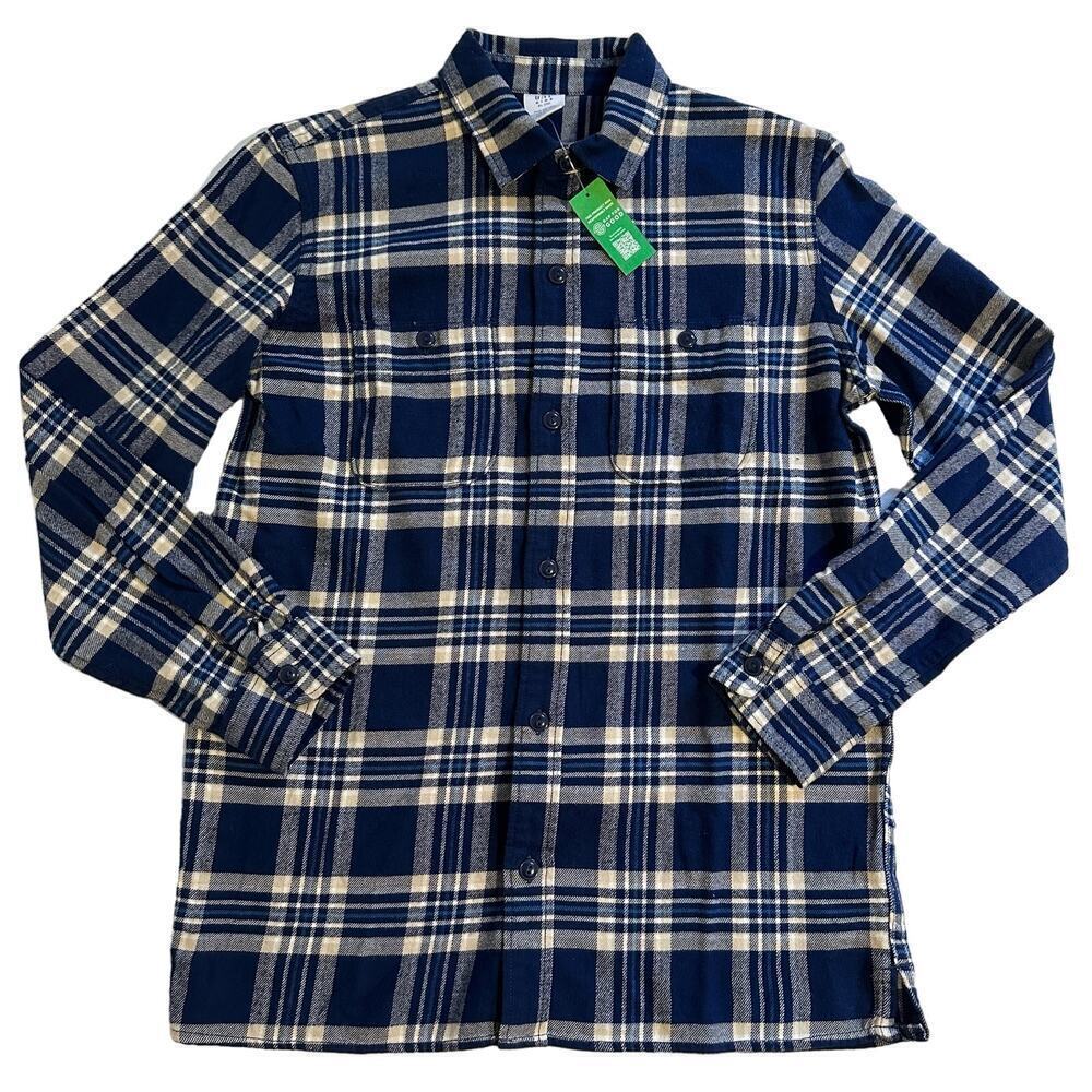 NWT Gap Blue Plaid Organic Cotton Flannel Button Down Boys XL 12